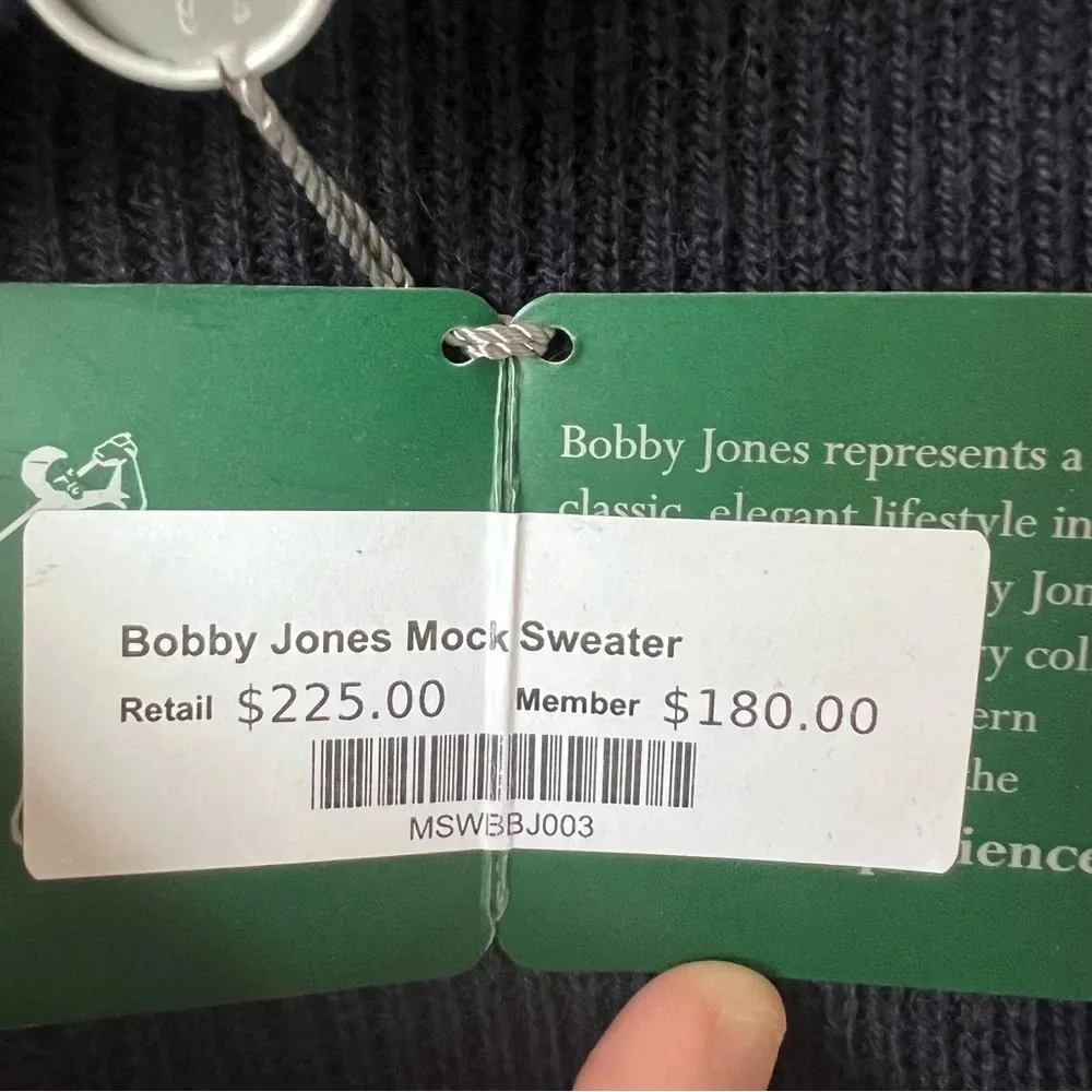 NWT Bobby Jones Mock Sweater Baby Alpaca Pima Cotton Navy Kenwood Country Club